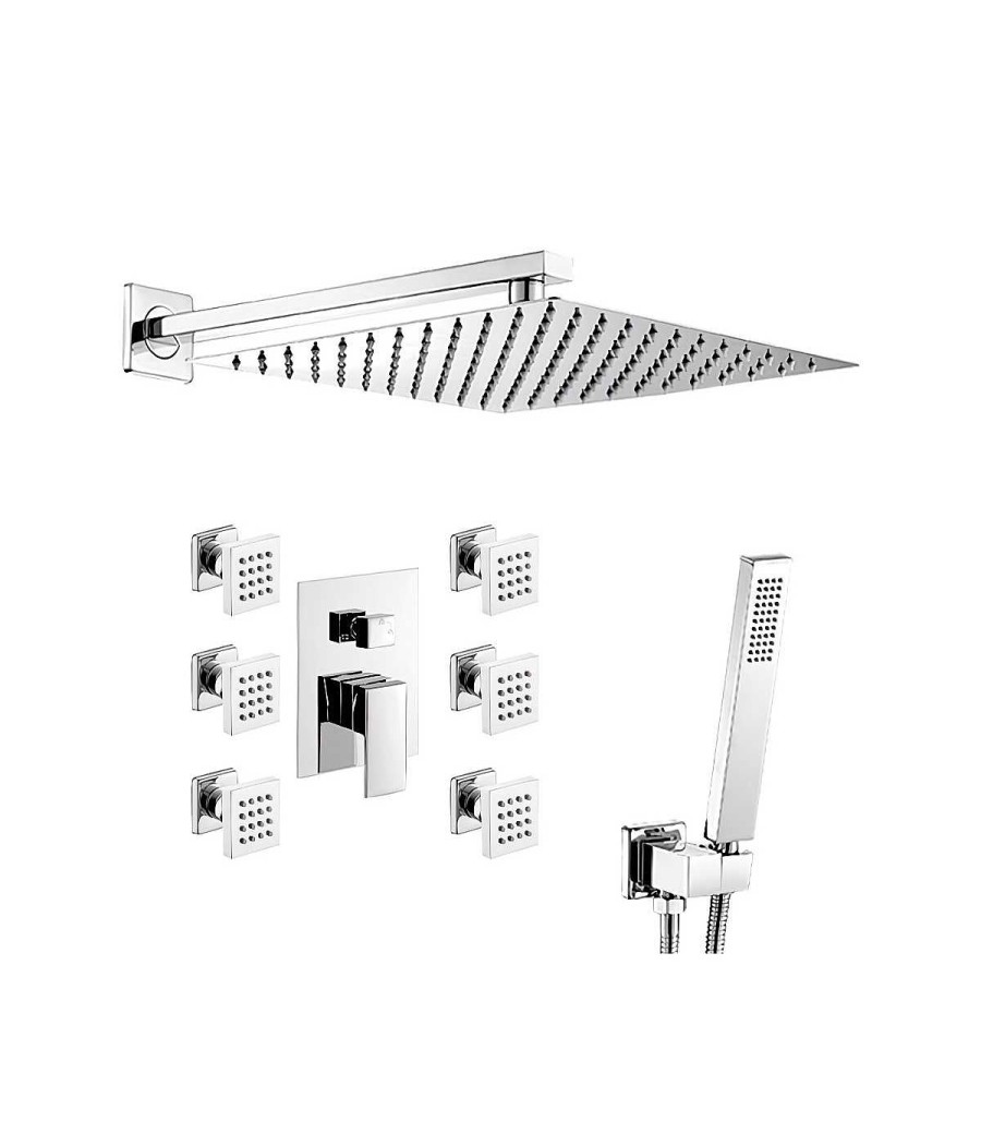 Columnas De Ducha Todobaño | Ducha Hidromasaje Empotrada Monomando Con 6 Jets A Pared Tajo Cromado